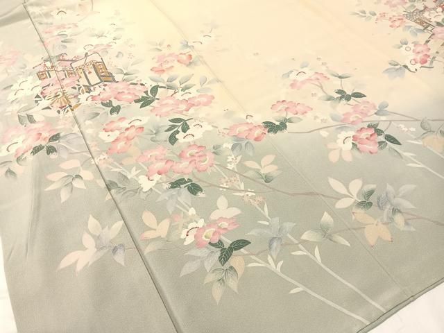  平和屋着物●訪問着 友禅 御所車枝花文 暈し染め 正絹 vp 訪問着 付け下げ 着物