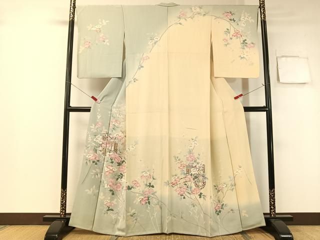 平和屋着物●訪問着 友禅 御所車枝花文 暈し染め 正絹 vp