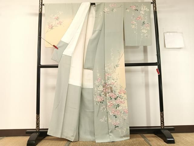 平和屋着物●訪問着 友禅 御所車枝花文 暈し染め 正絹 vp