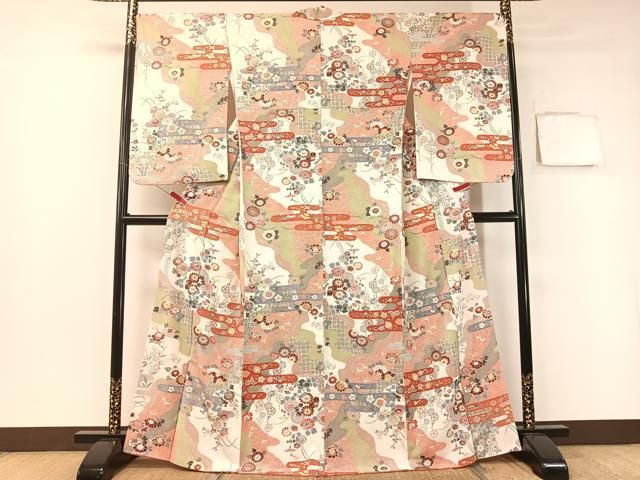 平和屋着物●上質な小紋 京都清水 地主神社 道長霞花鳥文 金銀彩 正絹 vp