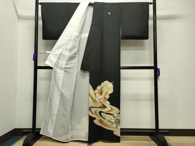 平和屋着物＊夏物 黒留袖 絽 駒刺繍 鳳凰鏡裏花文 金彩 正絹 gh