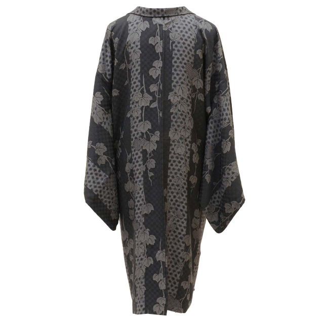 長羽織 リサイクル着物 正絹 絹 パールトーン加工済 身丈103 cm 裄丈69 5 黒 蔦 ロング丈 SILK リユース uu 2330 b