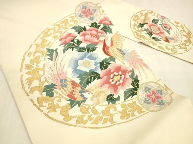 平和屋着物○爪掻き本綴れ 八寸名古屋帯 花鳥文 金糸 正絹 逸品