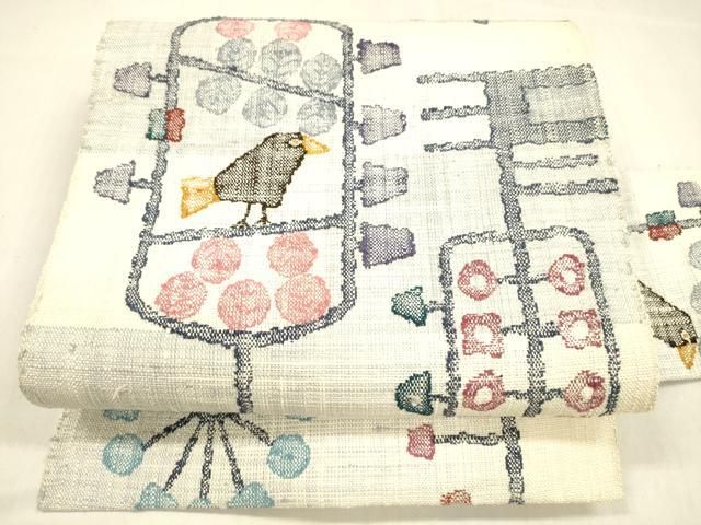 平和屋着物○八寸名古屋帯 紬地 抽象鳥文 正絹 逸品 DABB3139cm - メルカリ