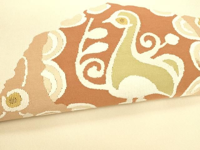 平和屋着物○爪掻き本綴れ 八寸名古屋帯 花鳥文 正絹 逸品 DABB3148cm