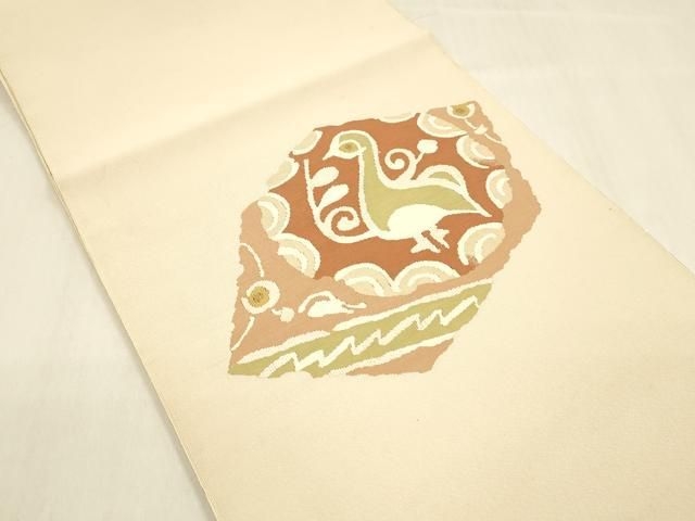 平和屋着物○爪掻き本綴れ 八寸名古屋帯 花鳥文 正絹 逸品 DABB3148cm