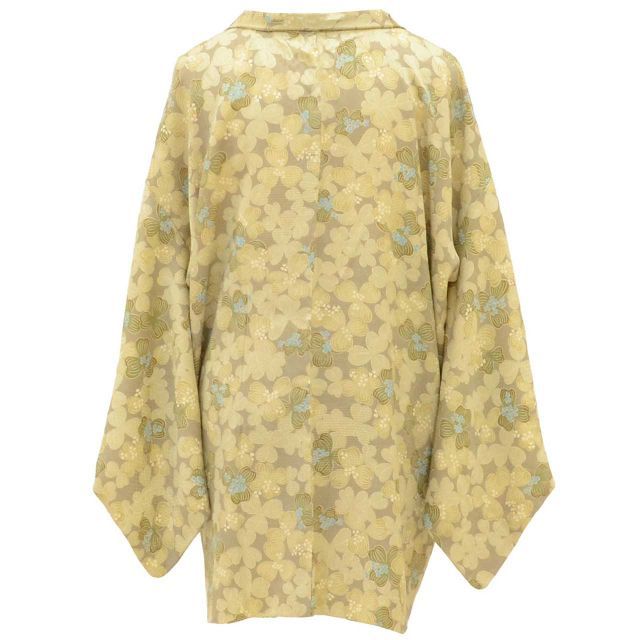 長羽織 リサイクル着物 正絹 絹 ♥品 身丈80 cm 裄丈66 グレー 花 ロング丈 SILK シルク リユース uu 2325 b