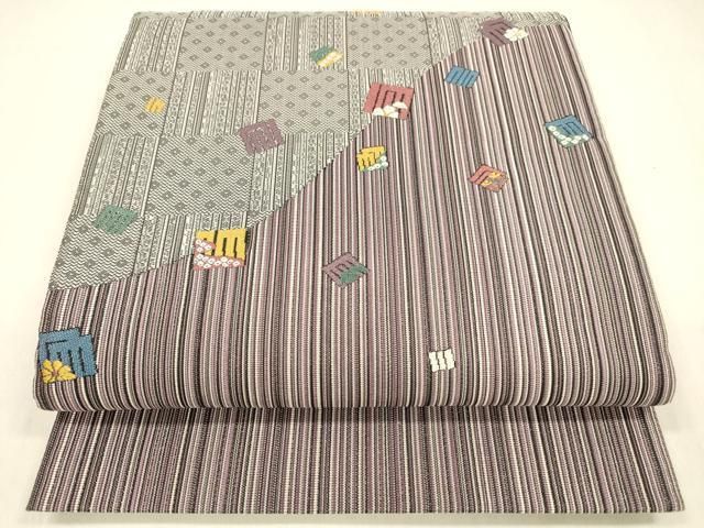 平和屋着物○両面 太鼓柄袋帯 唐織 源氏香花文 銀糸 正絹 逸品