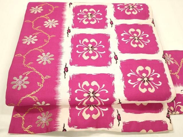 平和屋着物●アンティーク 大正ロマン 九寸名古屋帯 花間道 金糸 正絹 cm