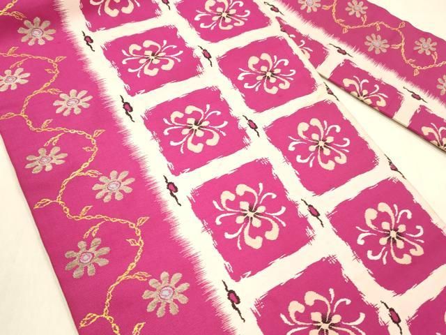 平和屋着物●アンティーク 大正ロマン 九寸名古屋帯 花間道 金糸 正絹 cm