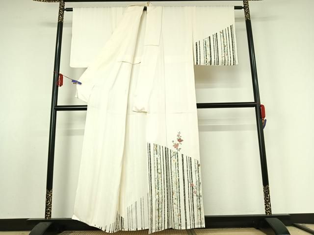平和屋着物▽訪問着 単衣 刺繍 枝花文 金銀彩 金糸 正絹 jh