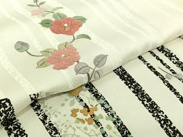  平和屋着物▽訪問着 単衣 刺繍 枝花文 金銀彩 金糸 正絹 jh 訪問着 付け下げ 着物