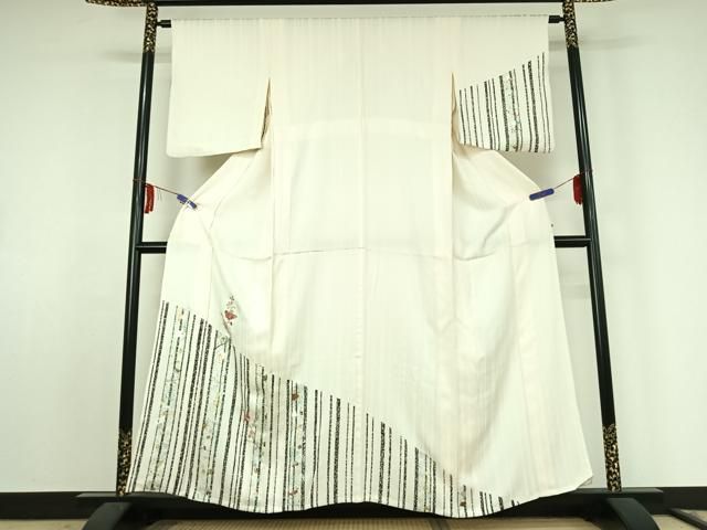 平和屋着物▽訪問着 単衣 刺繍 枝花文 金銀彩 金糸 正絹 jh