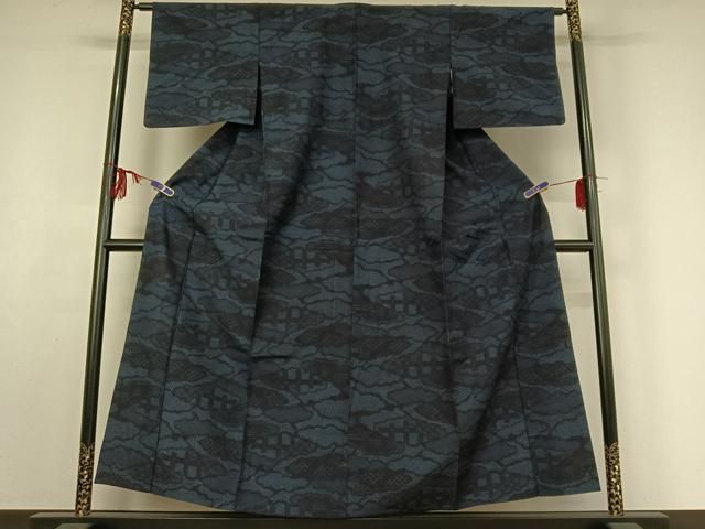 平和屋着物▽上質な紬 単衣 雲取り文 正絹 jh