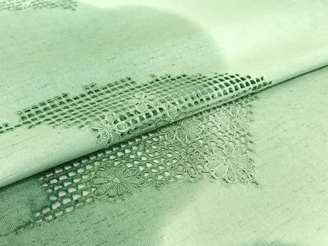  平和屋着物▽訪問着 単衣 紬地 刺繍 雲取り花文 暈し染め 正絹 jh 訪問着 付け下げ 着物