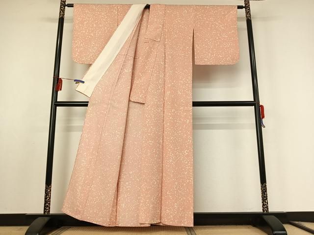  平和屋着物▽上質な紬 単衣 霞文 正絹 jh 紬 着物