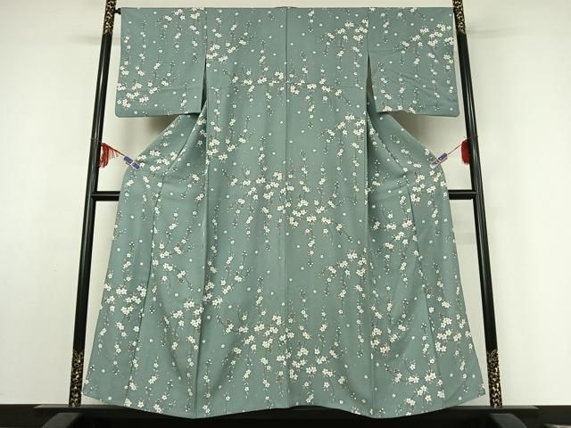 平和屋着物▽上質な小紋 単衣 枝花文 正絹 jh