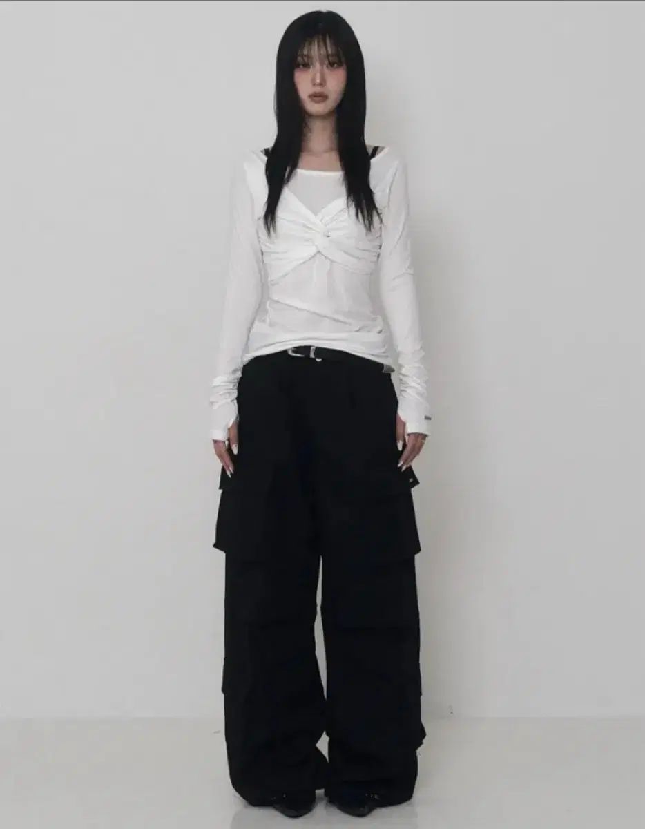 エトオソメ テンセル コットン カーゴパンツ ブラック ワイド アズオン グロウニー プリーズノーフォロー スリータイムズ