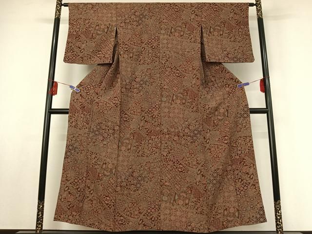 平和屋着物▽上質な小紋 単衣 更紗花文 正絹 jh