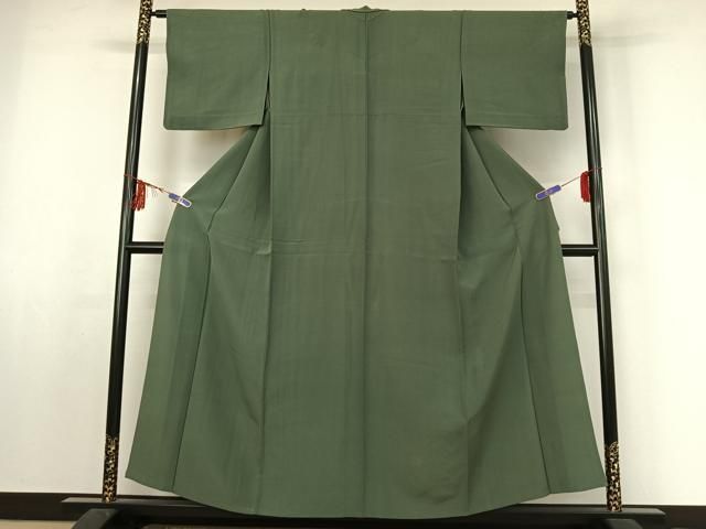 平和屋着物▽上質な色無地 単衣 老竹色 正絹 jh