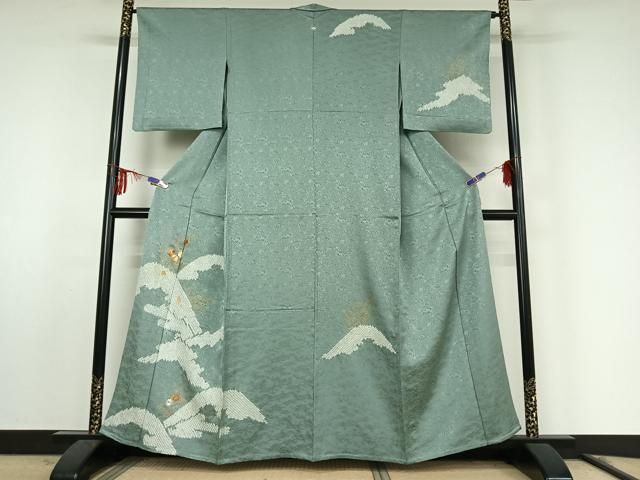 平和屋着物▽訪問着 単衣 駒刺繍 絞り 草花文 金彩 正絹 jh