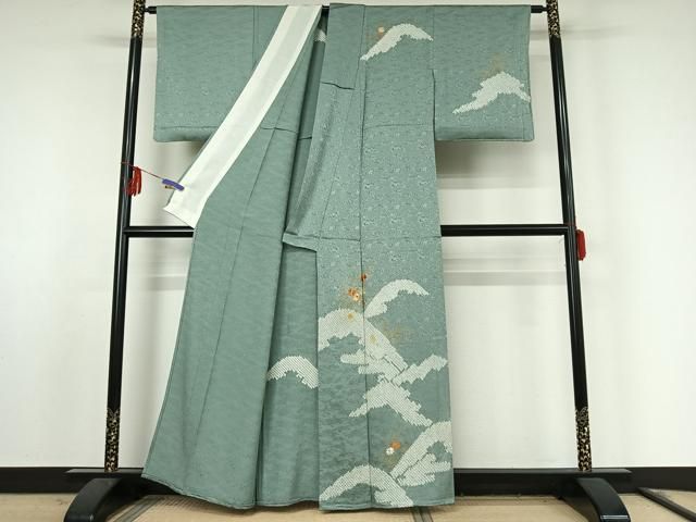 平和屋着物▽訪問着 単衣 駒刺繍 絞り 草花文 金彩 正絹 jh