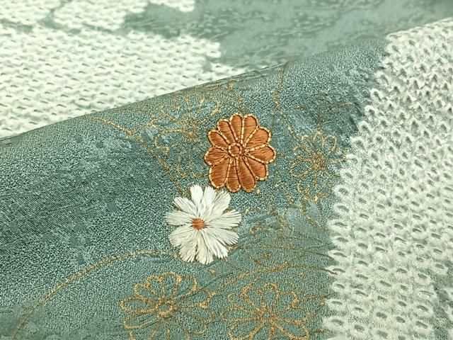 平和屋着物▽訪問着 単衣 駒刺繍 絞り 草花文 金彩 正絹 逸品