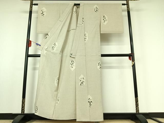 平和屋着物▽本塩沢 単衣 手描き 亀甲花文 正絹 逸品 AABF0988jh