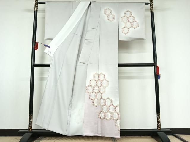 平和屋着物▽洗える最 着物 英 はなぶさ謹製 訪問着 単衣 亀甲花文 暈し染め 金彩 洗える着物 jh