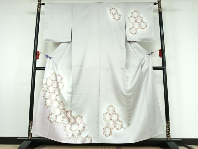 平和屋着物▽洗える最 着物 英 はなぶさ謹製 訪問着 単衣 亀甲花文 暈し染め 金彩 洗える着物 jh