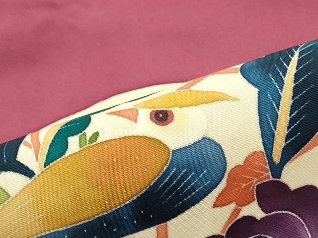 平和屋着物○本加賀友禅作家 木村雨山 九寸名古屋帯 花鳥丸文 浅蘇芳色