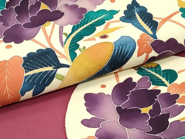 平和屋着物○本加賀友禅作家 木村雨山 九寸名古屋帯 花鳥丸文 浅蘇芳色