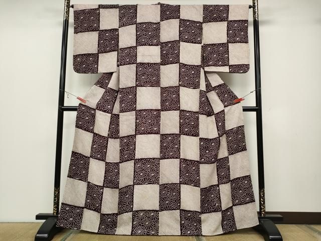 平和屋着物●本疋田絞り 小紋 市松花文 正絹 ut