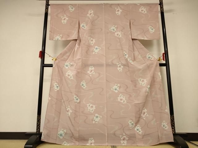 平和屋着物＊夏物 小紋 絽 流水草花文 洗える着物 ♥ jd