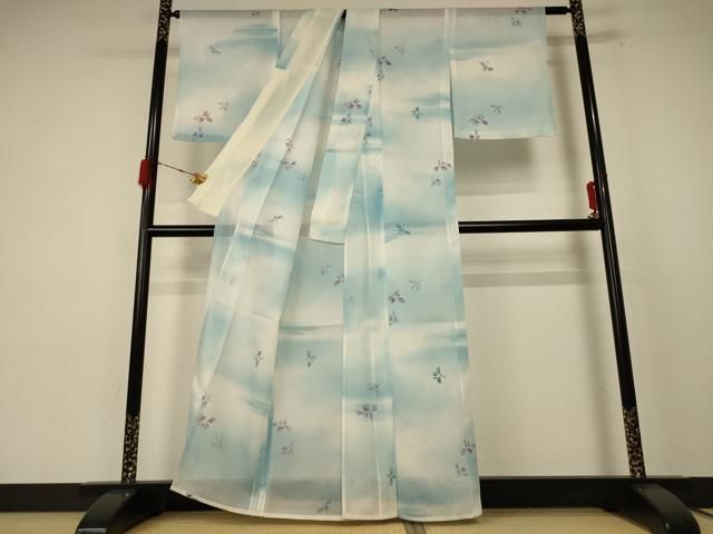 平和屋着物＊夏物 小紋 絽 舞花文 暈し染め 洗える着物 AABE7518jd