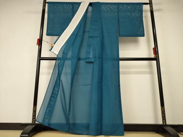 平和屋着物＊夏物 色無地 絽 青碧色 洗える着物 jd