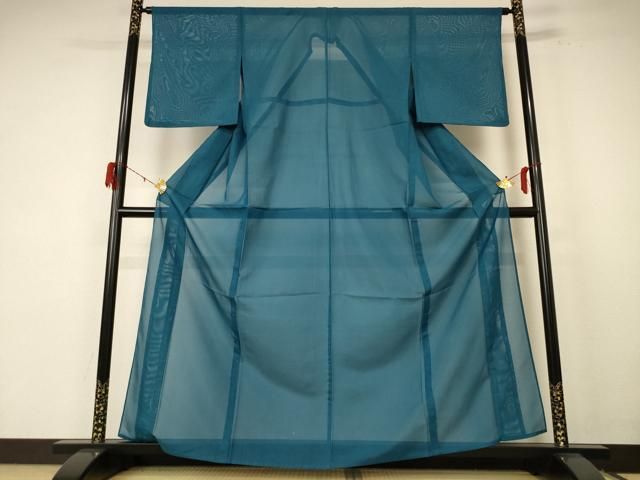 平和屋着物＊夏物 色無地 絽 青碧色 洗える着物 jd