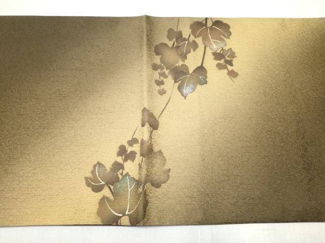 平和屋着物●京の匠日展作家　丹下雄介　両面　太鼓柄袋帯　葡萄蔦の葉文　金銀彩　正絹　逸品　CABB9346hy 平和屋着物○京の匠日展作家 丹下雄介 両面 太鼓柄袋帯 葡萄蔦の葉文