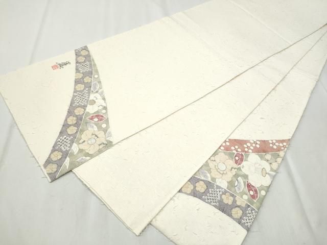 平和屋着物○英王室献上友禅作家 木下勝功 太鼓柄袋帯 髭紬 辻が花