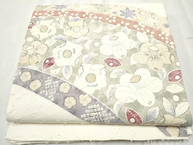 平和屋着物○英王室献上友禅作家 木下勝功 太鼓柄袋帯 髭紬 辻が花