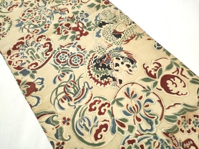 平和屋着物●アンティーク 大正ロマン 丸帯 龍 鳳凰花文 正絹 hy