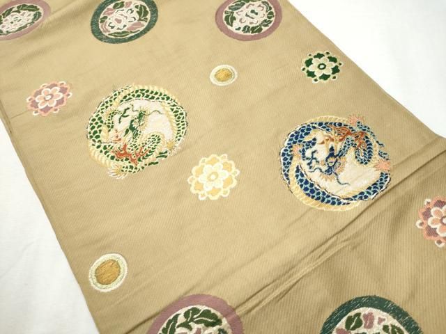 平和屋着物●アンティーク 大正ロマン 六通柄 本袋帯 龍 花丸文 正絹 hy