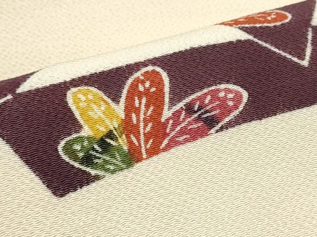 平和屋着物○九寸名古屋帯 型染め 舞葉文 鬼しぼ縮緬 正絹 逸品