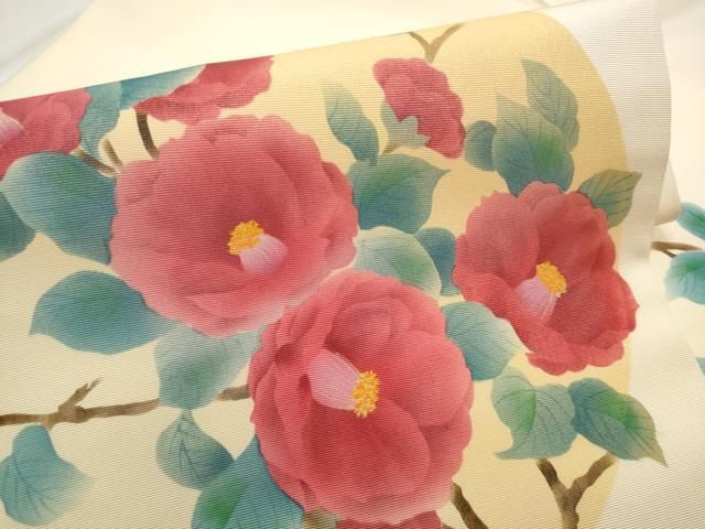 平和屋着物○塩瀬 九寸名古屋帯 枝花丸文 金彩 正絹 逸品 CABB9395hy