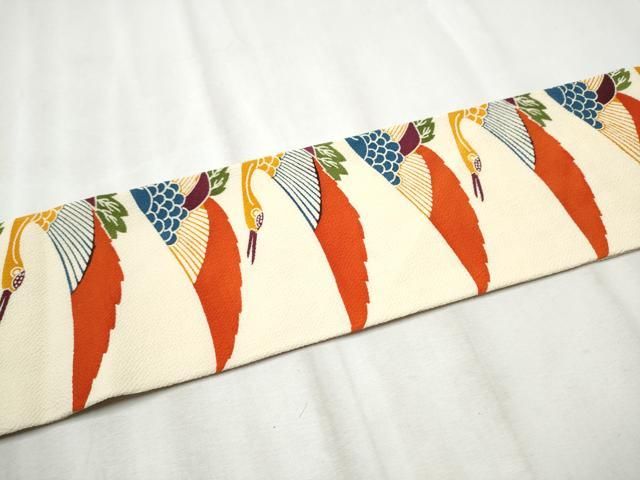 平和屋着物○全通柄 九寸名古屋帯 型染め 飛鶴文 鬼しぼ縮緬 正絹 逸品