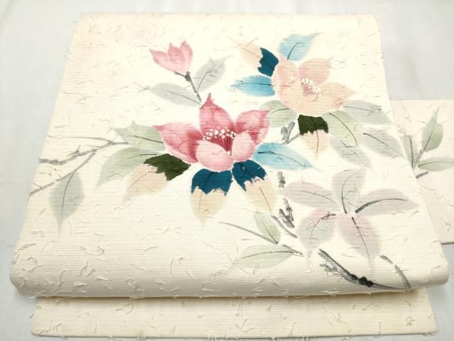平和屋着物○九寸名古屋帯 作家物 手描き 髭紬 枝花文 正絹 逸品