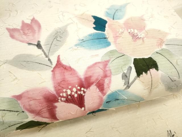平和屋着物○九寸名古屋帯 作家物 手描き 髭紬 枝花文 正絹 逸品