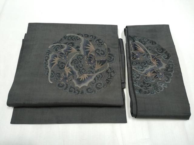 平和屋着物■極上　全通柄　九寸名古屋帯　紬地　コウモリ　逸品　CYAA3745s5 平和屋着物○青々庵 つけ帯 紬地 コウモリ 正絹 逸品 CABB9447hy