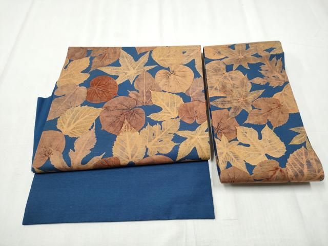 平和屋着物●つけ帯 紬地 舞葉文 正絹 hy