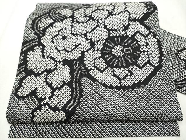 平和屋着物○名門 藤娘きぬたや・総絞り 九寸名古屋帯 花車文 黒地